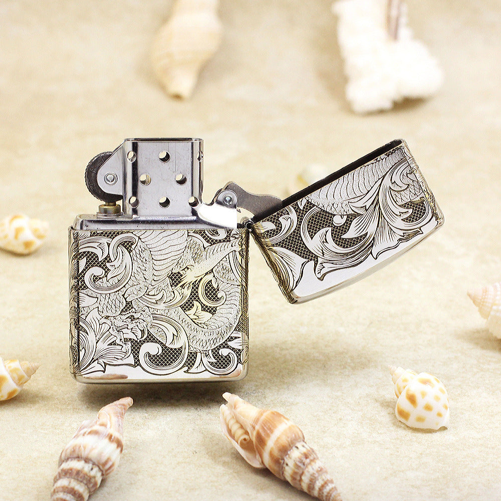 Zippo Premium Shine Steel Intricate Engraved Serpent and Complete Arabesque - SC26