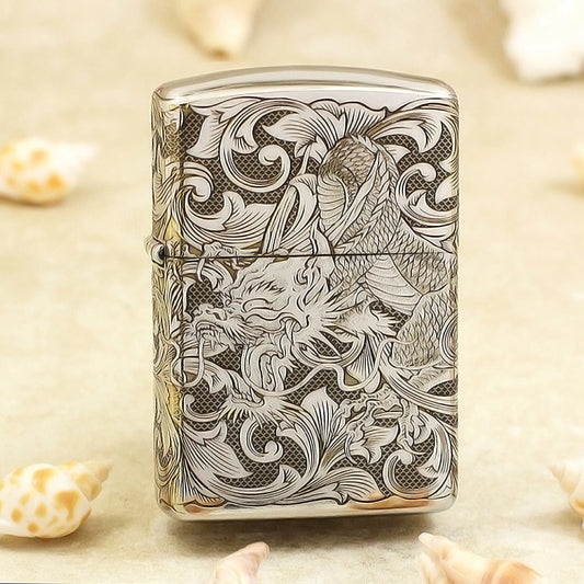 Zippo Premium Shine Steel Intricate Engraved Serpent and Complete Arabesque - SC26