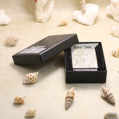 Zippo Premium Shine Steel Intricate Engraved Geometric Split Face Tiger - SC11