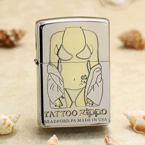 Zippo Premium Shine Steel Intricate Chiseled Tattoo Pin-Up Torso - SC19