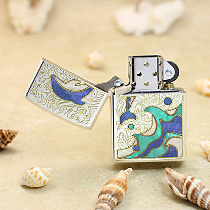 Zippo Premium Shine Steel Dolphin and Mother of Pearl - CC104