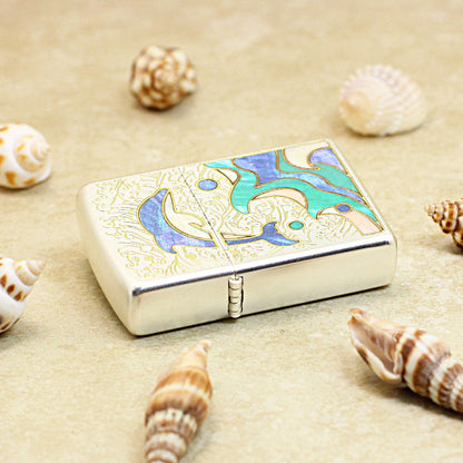 Zippo Premium Shine Steel Dolphin and Mother of Pearl - CC104