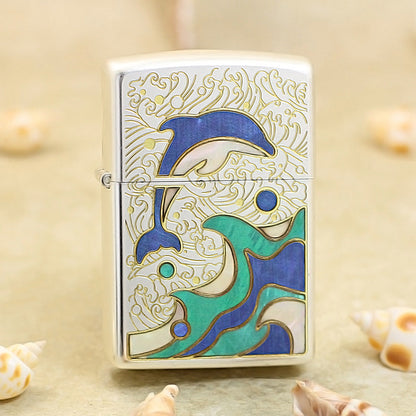 Zippo Premium Shine Steel Dolphin and Mother of Pearl - CC104