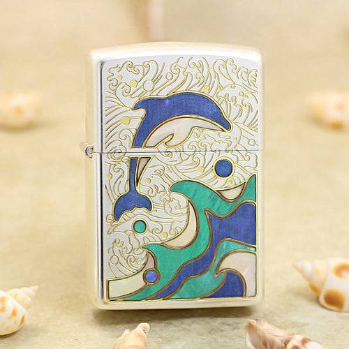Zippo Premium Shine Steel Dolphin and Mother of Pearl - CC104