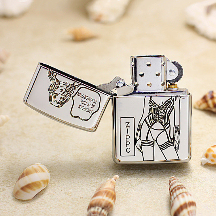 Zippo Premium Shine Steel Chiseled American Sexy Maiden Pin-Up - SC22