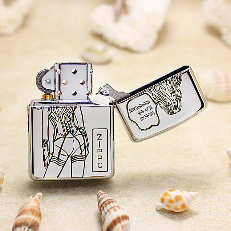 Zippo Premium Shine Steel Chiseled American Sexy Maiden Pin-Up - SC22