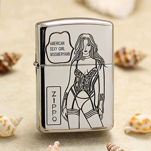 Zippo Premium Shine Steel Chiseled American Sexy Maiden Pin-Up - SC22