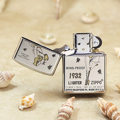 Zippo Premium Shine Steel Chiseled Pin-Up Maiden with Falling Leaves - SC04