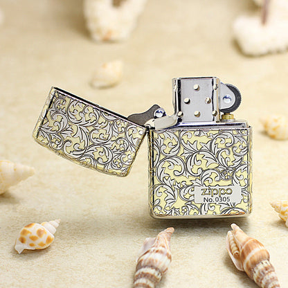 Zippo Premium Shine Gold Intricate Engraved Arabesque Scroll Limited Version - SC06
