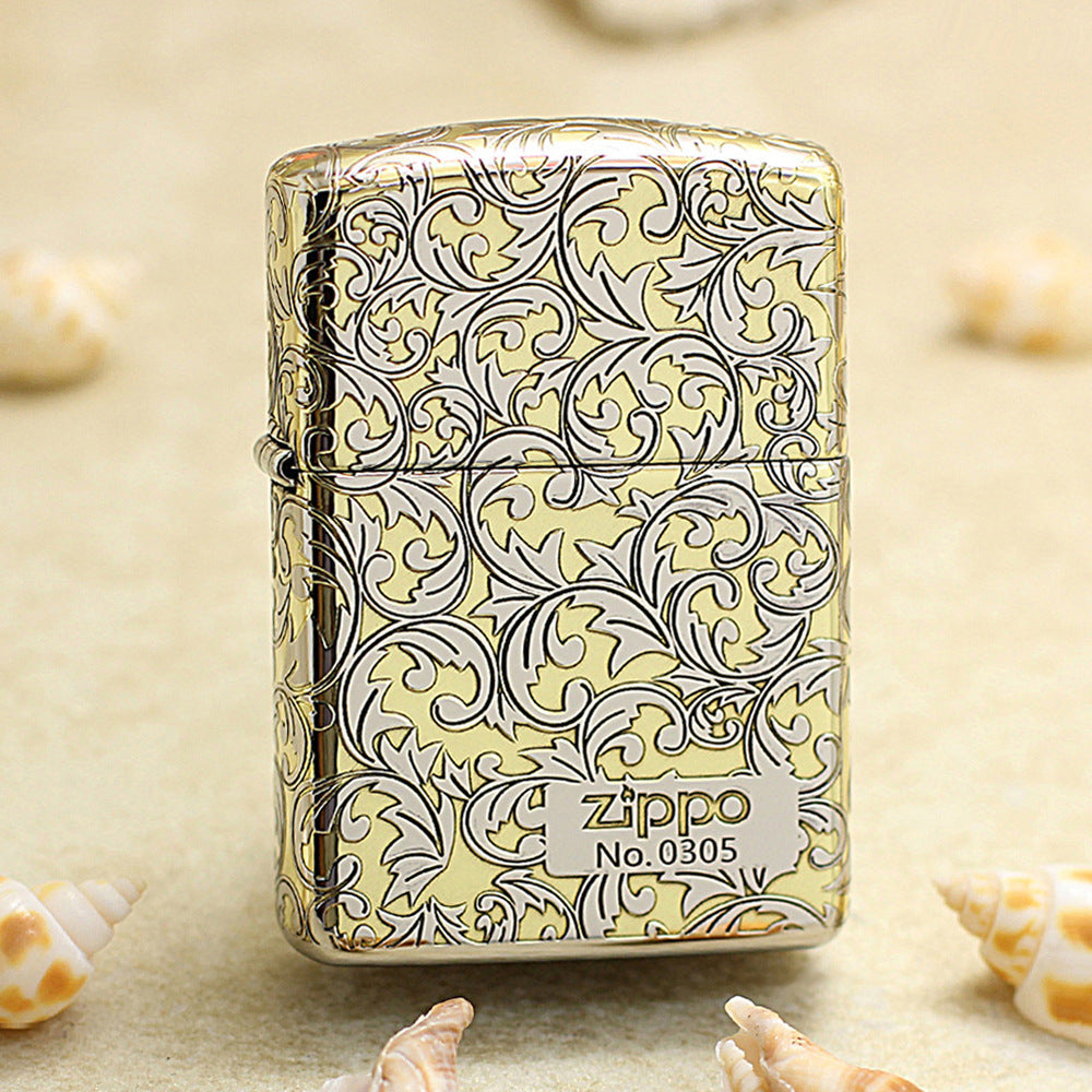 Zippo Premium Shine Gold Intricate Engraved Arabesque Scroll Limited Version - SC06