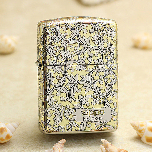 Zippo Premium Shine Gold Intricate Engraved Arabesque Scroll Limited Version - SC06