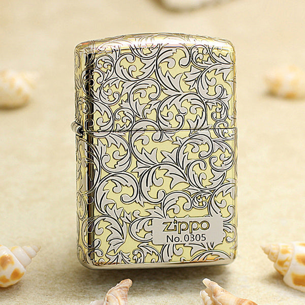 Zippo Premium Shine Gold Intricate Engraved Arabesque Scroll Limited Version - SC06