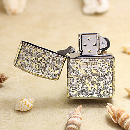 Zippo Premium Shine Gold Intricate Engraved Surrounding Arabesque Scroll - SC12