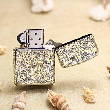 Zippo Premium Shine Gold Intricate Engraved Surrounding Arabesque Scroll - SC12