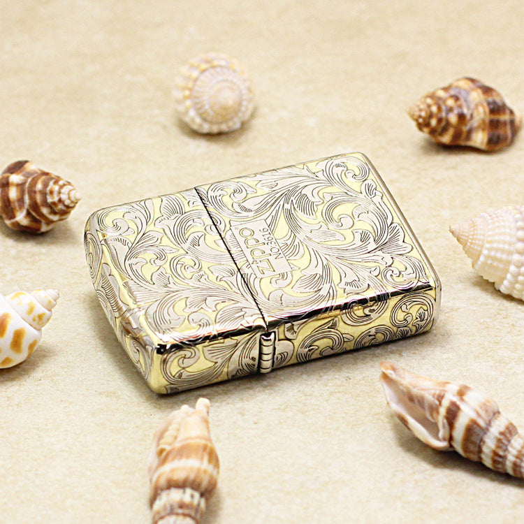 Zippo Premium Shine Gold Intricate Engraved Surrounding Arabesque Scroll - SC12