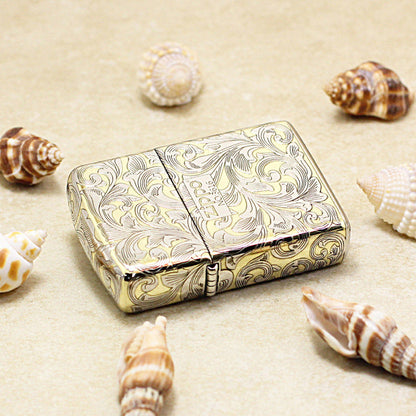 Zippo Premium Shine Gold Intricate Engraved Surrounding Arabesque Scroll - SC12
