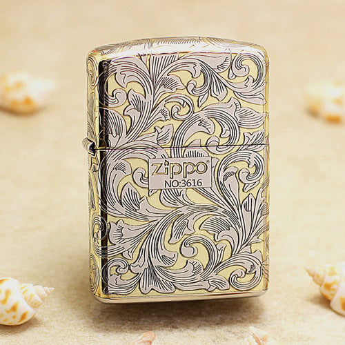 Zippo Premium Shine Gold Intricate Engraved Surrounding Arabesque Scroll - SC12