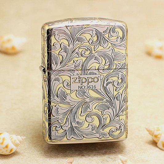 Zippo Premium Shine Gold Intricate Engraved Surrounding Arabesque Scroll - SC12