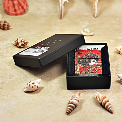 Zippo Premium Shine Crimson Hue Decorated Zaki Lhamo Female Deity - CS02