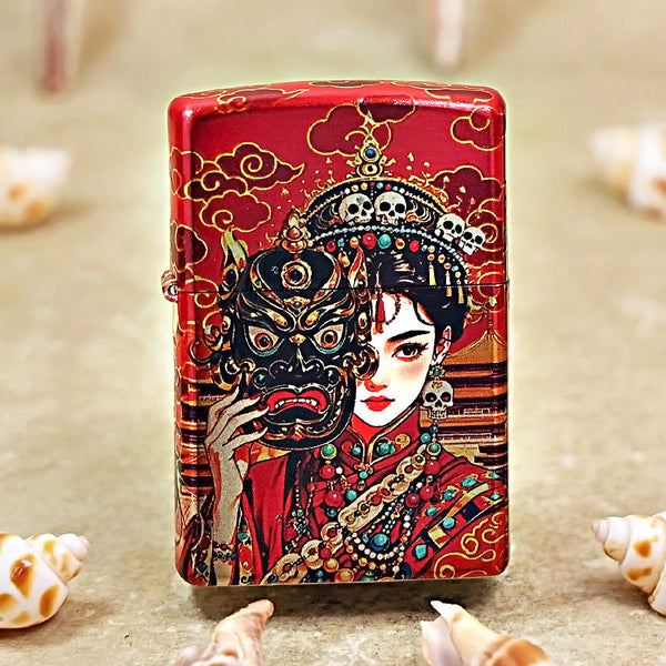 Zippo Premium Shine Crimson Hue Decorated Zaki Lhamo Female Deity - CS02