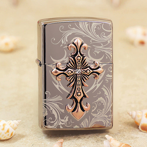 Zippo Ornate Crucifix Obsidian Ice - KR06