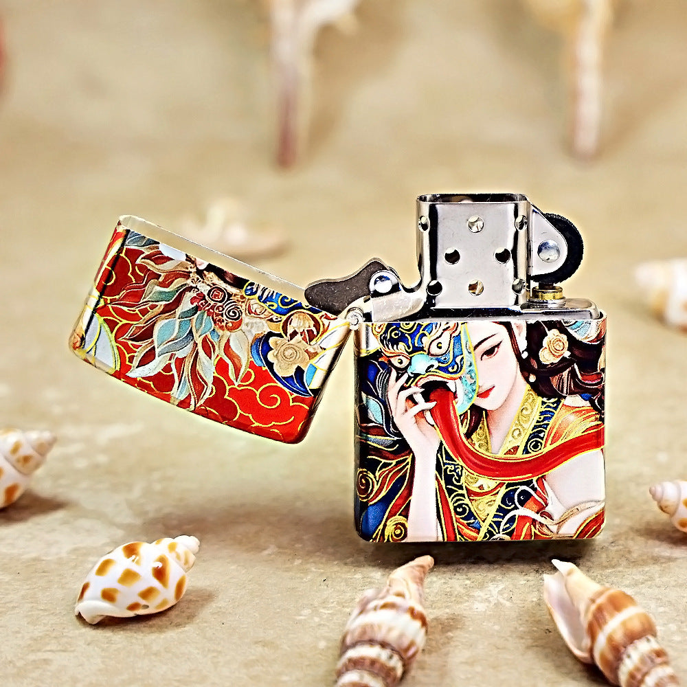 Zippo Crimson Hue Decorated Regal Tibetan Style Deity with Mask - CS23