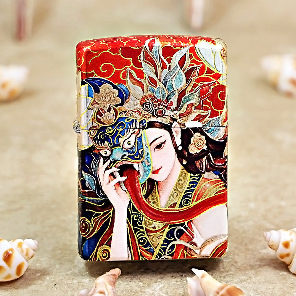 Zippo Crimson Hue Decorated Regal Tibetan Style Deity with Mask - CS23