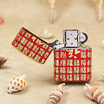 Zippo Crimson Premium Shine Gold Chiseled Hundred Fu Characters - CS11