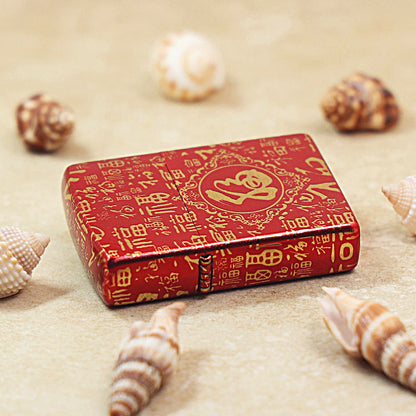 Zippo Crimson Premium Shine Gold Chiseled Hundred Fu Characters - CS27