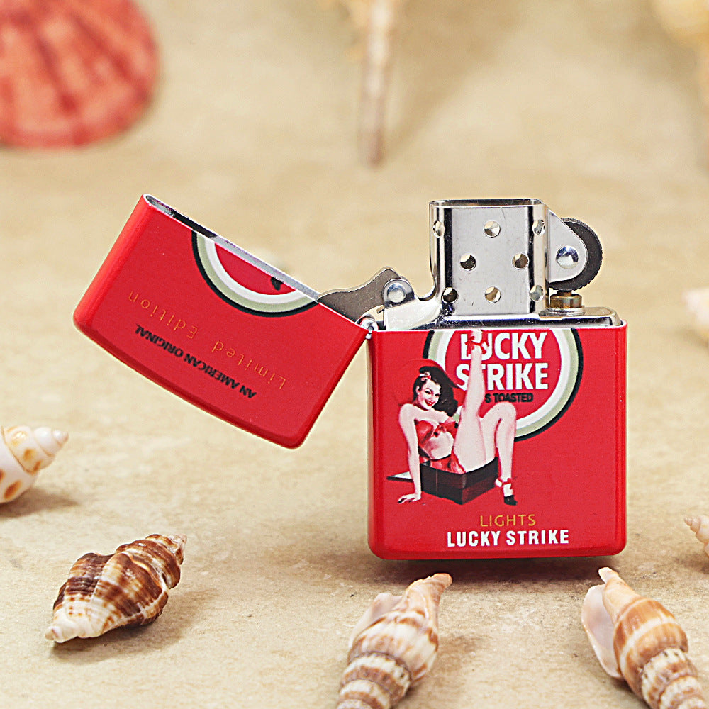 Zippo Crimson Matte Hue-Decorated Lucky Strike Pin-Up Maiden - CS09