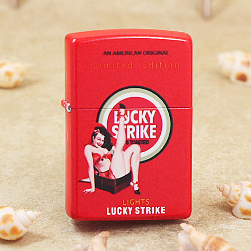 Zippo Crimson Matte Hue-Decorated Lucky Strike Pin-Up Maiden - CS09