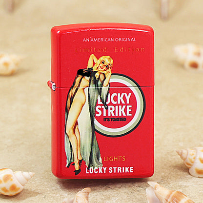 Zippo Crimson Matte Hue Decorated Lucky Strike Standing Pin-Up Maiden - CS17