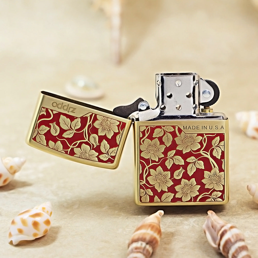 Zippo Crimson Matte Gold 3d-embossed Botanical Vine Pattern - CS10