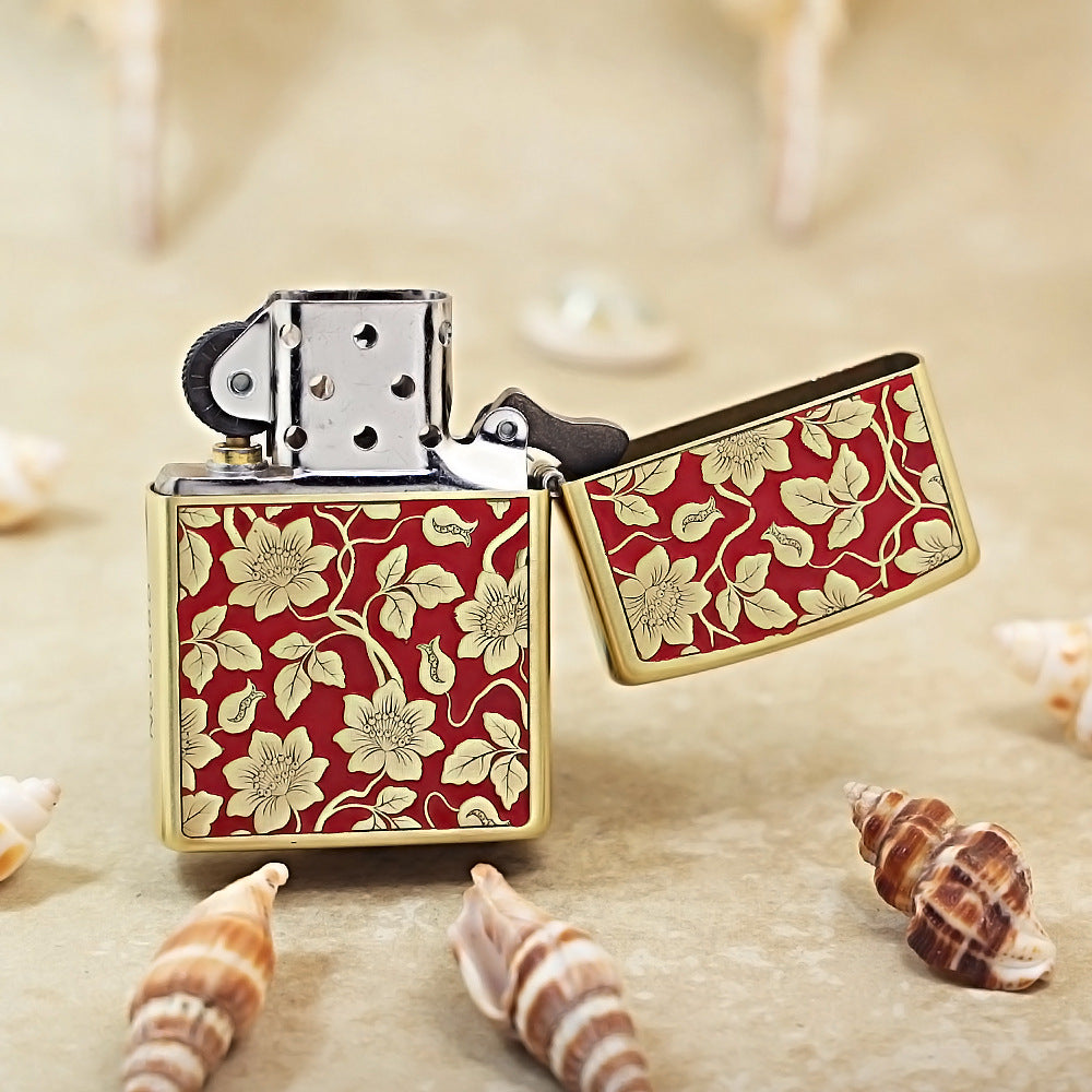 Zippo Crimson Matte Gold 3d-embossed Botanical Vine Pattern - CS10