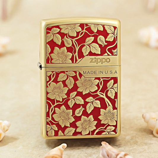 Zippo Crimson Matte Gold 3d-embossed Botanical Vine Pattern - CS10