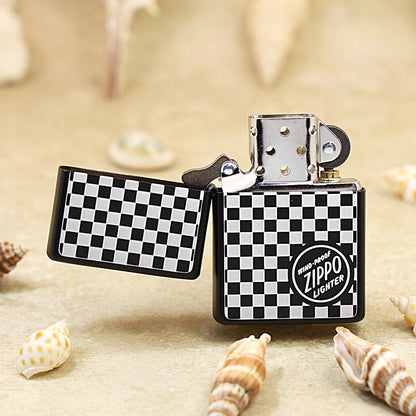 Zippo Retro Flat Top Obsidian & White Checkerboard Version - KR13