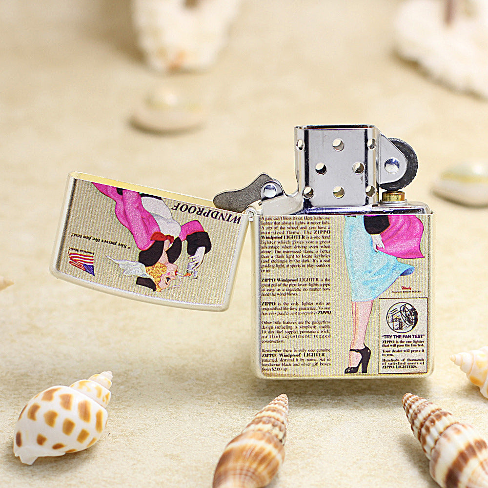 Zippo Argent Textured Hue Decorated Pin-Up Maiden in the Wind - CS29