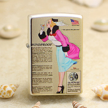 Zippo Argent Textured Hue Decorated Pin-Up Maiden in the Wind - CS29