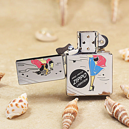 Zippo Argent Hue Decorated Vintage Pin-Up Maiden in the Wind - CS03