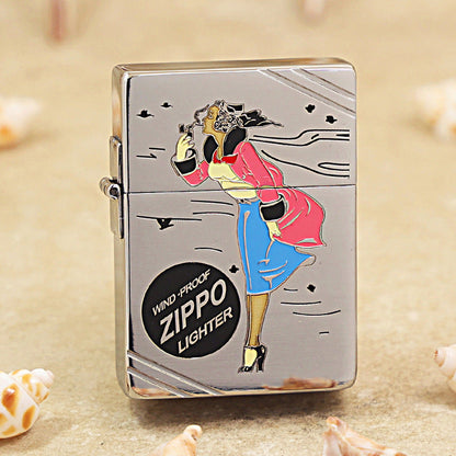 Zippo Argent Hue Decorated Vintage Pin-Up Maiden in the Wind - CS03