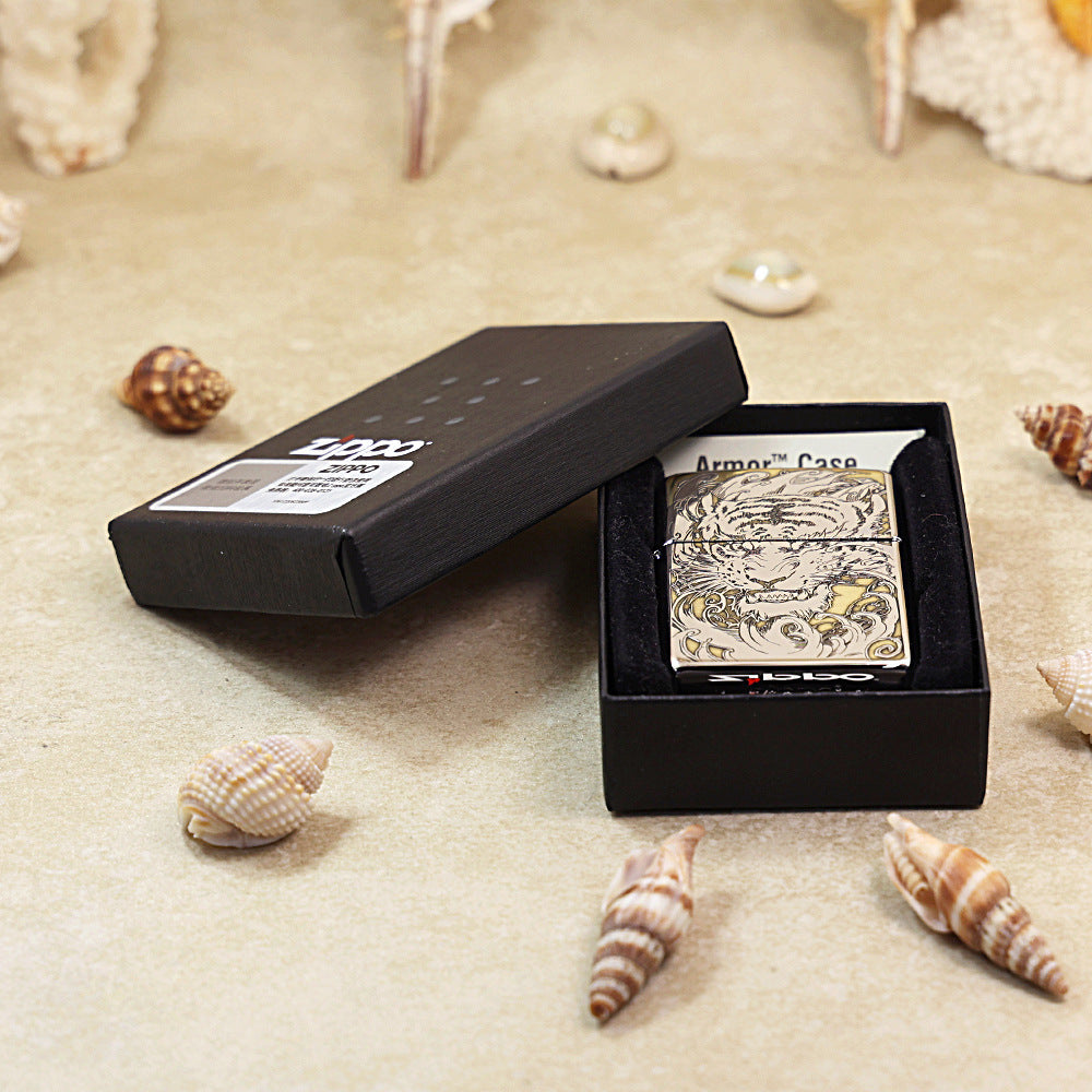 Zippo Argent Intricate Engraved Ferocious Tiger Head in Waves - SC31