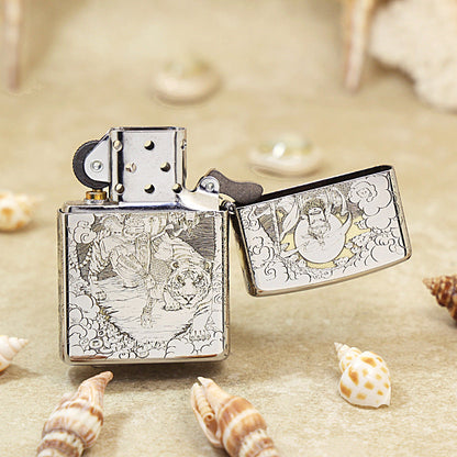 Zippo Argent Intricate Engraved Guan Gong General and Serpent - SC10