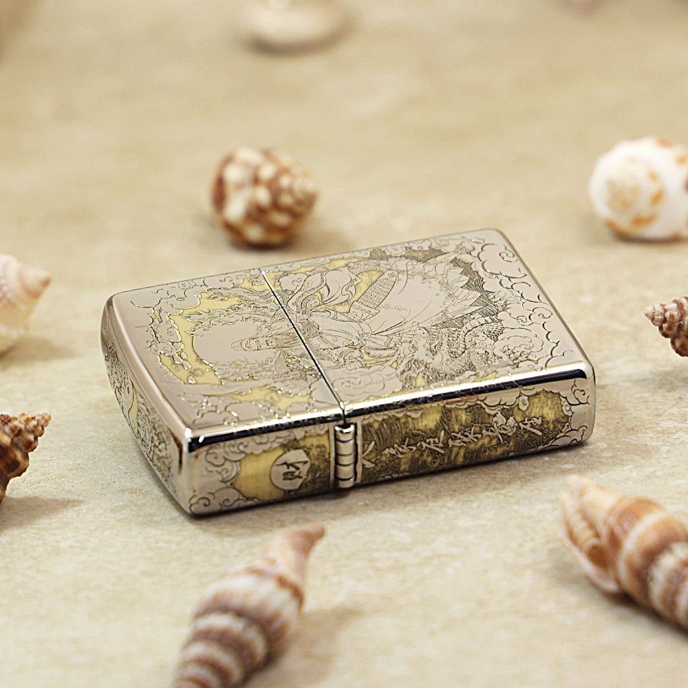 Zippo Argent Intricate Engraved Guan Gong General and Serpent - SC10
