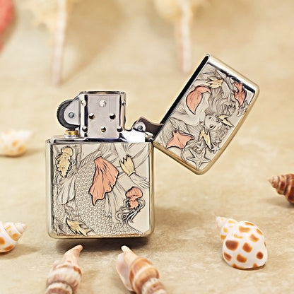 Zippo Argent Intricate Engraved Mermaid and Ocean Fantasy - CM09
