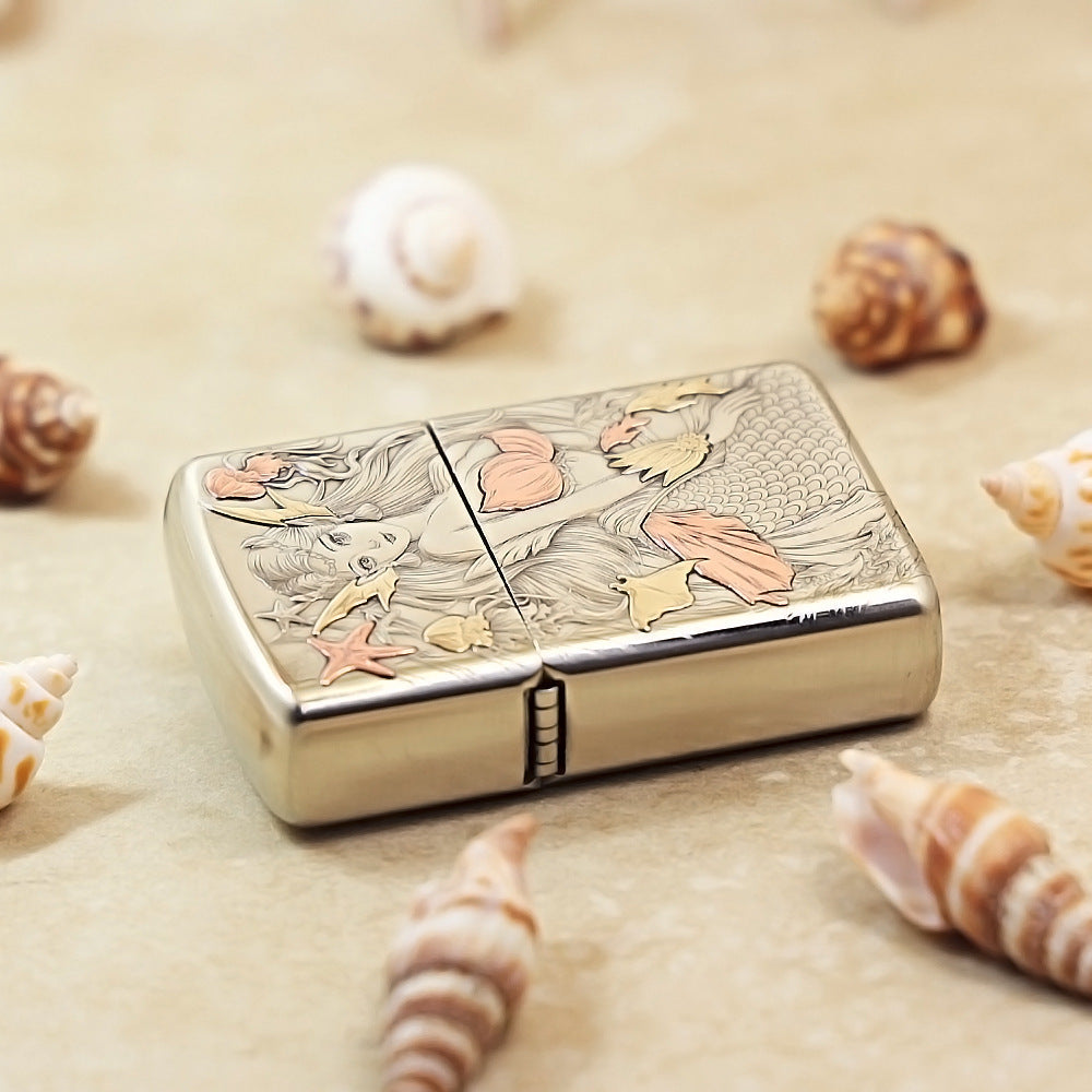 Zippo Argent Intricate Engraved Mermaid and Ocean Fantasy - CM09
