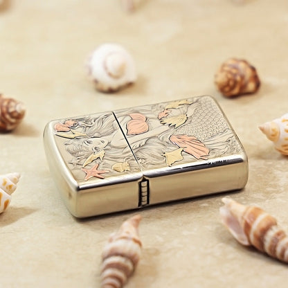 Zippo Argent Intricate Engraved Mermaid and Ocean Fantasy - CM09