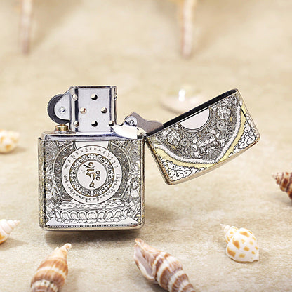 Zippo Argent Intricate Engraved White Tara Bodhisattva on Lotus - SC28