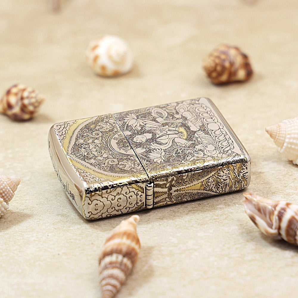 Zippo Argent Intricate Engraved White Tara Bodhisattva on Lotus - SC28
