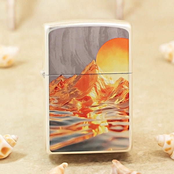 Zippo Argent Matte Hue Decorated Sunlit Mountainscape - CS01