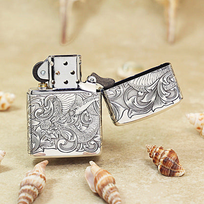 Zippo Argent-Layered 'Tang Grass Dragon' (Bamboo Box Edition) - 162-DS50